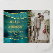 Elegante Turquoise & Gold Agaat bruiloft dank u Folie Uitnodiging (Voorkant)