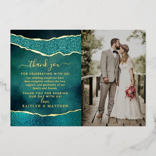 Elegante Turquoise & Gold Agaat bruiloft dank u Folie Uitnodiging (Voorkant)