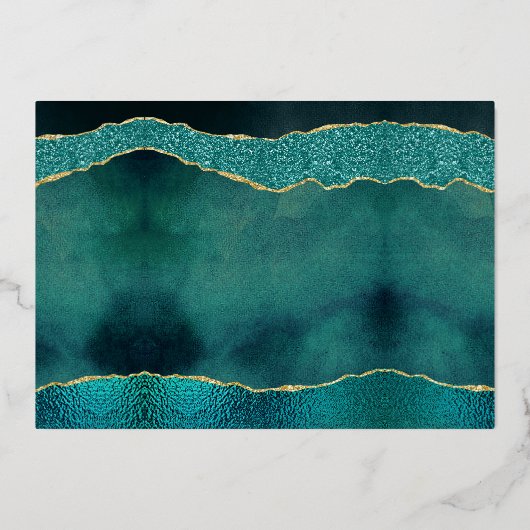 Elegante Turquoise & Gold Agaat bruiloft dank u Folie Uitnodiging (Achterkant)