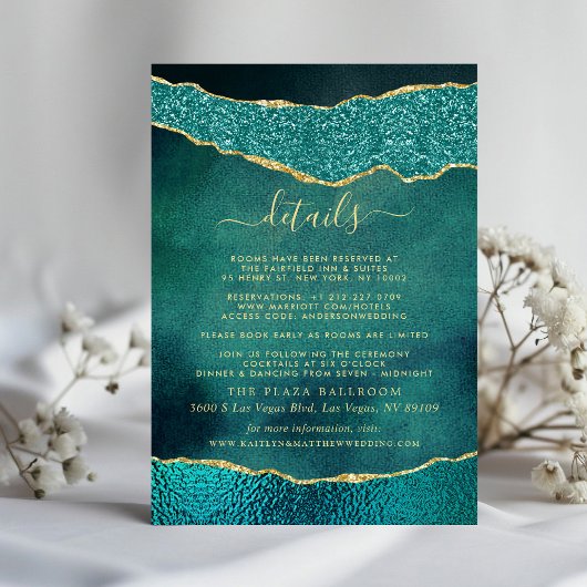 Elegante Turquoise & Gold Agaat bruiloft detail Informatiekaartje