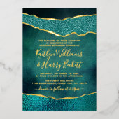 Elegante Turquoise & Gold Agaat Huwelijksrepetitie Folie Uitnodiging (Voorkant)
