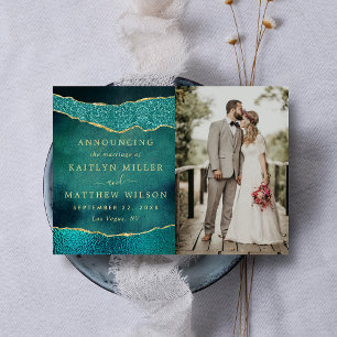 Elegante Turquoise & Gold Agaat trouwfoto Aankondiging