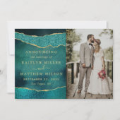 Elegante Turquoise & Gold Agaat trouwfoto Aankondiging (Voorkant)