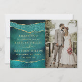 Elegante Turquoise & Gold Agaat trouwfoto Bedankkaart (Voorkant)