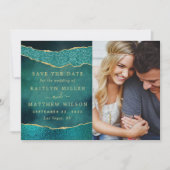 Elegante Turquoise & Gold Agaat trouwfoto Save The Date (Voorkant)
