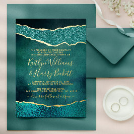 Elegante Turquoise & Gouden Agaat Huwelijksrepetit Folie Uitnodiging