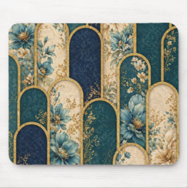 Elegante Turquoise & Gouden Bloemenboog Muismat