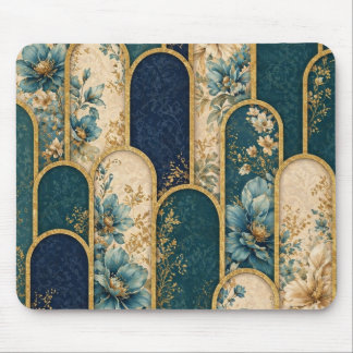 Elegante Turquoise & Gouden Bloemenboog Muismat