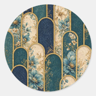 Elegante Turquoise & Gouden Bloemenboog Sticker