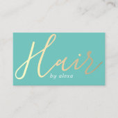 Elegante Turquoise Gouden Haar Stylist Visitekaartje (Voorkant)