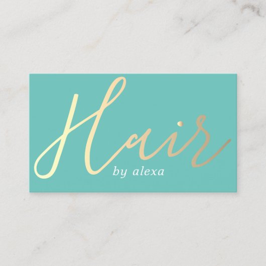 Elegante Turquoise Gouden Haar Stylist Visitekaartje (Voorkant)