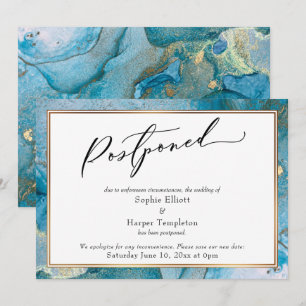 Elegante Turquoise & Gouden Inkt Uitgestelde Trouw Kaart