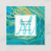 Elegante Turquoise & Gouden Marmeren Agaat Hair St Vierkante Visitekaartje (Voorkant)