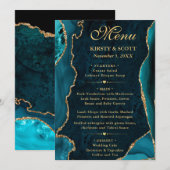 Elegante Turquoise & Gouden Nep Glitter Agate Brui Menu (Voorkant / Achterkant)