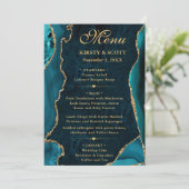 Elegante Turquoise & Gouden Nep Glitter Agate Brui Menu (Staand voorkant)