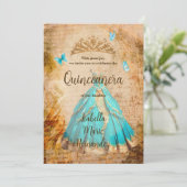 Elegante turquoise gouden Vintage Quinceañera Kaart (Staand voorkant)