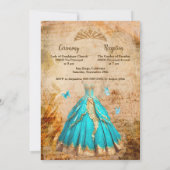 Elegante turquoise gouden Vintage Quinceañera Kaart (Achterkant)