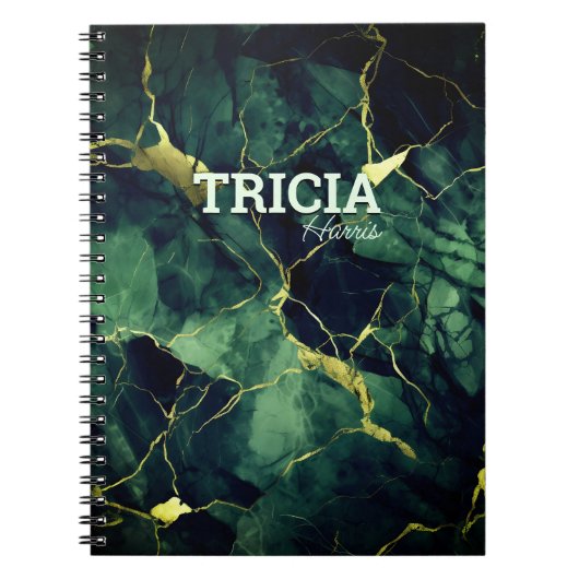 Elegante turquoise groen marmer faux goud glitter notitieboek (Voorkant)