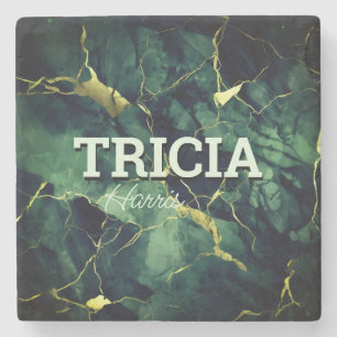 Elegante turquoise groen marmer faux goud glitter stenen onderzetter