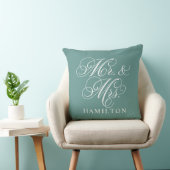 Elegante Turquoise Groen Trouwe Scriptie Bruiloft Kussen (Stoel)