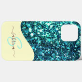 Elegante Turquoise Groene Drip Glitter Monogram Na Case-Mate iPhone Case (Achterkant (horizontaal))