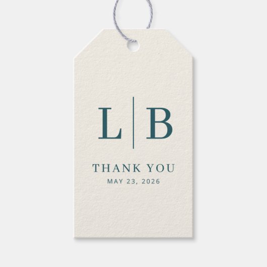 Elegante Turquoise Initialen Dankjewel Cadeaulabel (Voorkant)