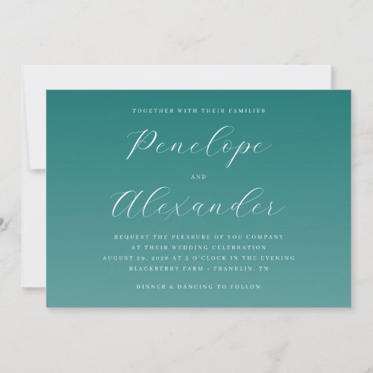 Elegante Turquoise Kalligrafie Trouwuitnodiging Kaart (Voorkant)
