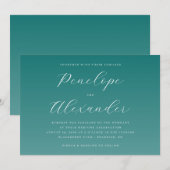 Elegante Turquoise Kalligrafie Trouwuitnodiging Kaart (Voorkant / Achterkant)