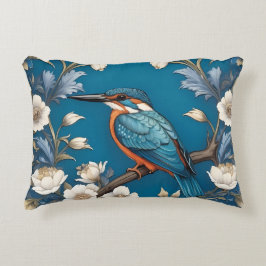 Elegante Turquoise Kingfisher Vogel Bloemen Accent Kussen