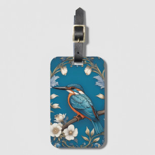 Elegante Turquoise Kingfisher Vogel Bloemen Bagagelabel