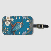 Elegante Turquoise Kingfisher Vogel Bloemen Bagagelabel (Voorkant (horizontaal))