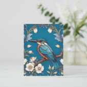 Elegante Turquoise Kingfisher Vogel Bloemen Briefkaart (Staand voorkant)