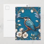 Elegante Turquoise Kingfisher Vogel Bloemen Briefkaart (Voorkant / Achterkant)