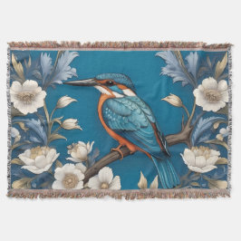 Elegante Turquoise Kingfisher Vogel Bloemen Deken