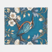 Elegante Turquoise Kingfisher Vogel Bloemen Fleece Deken (Voorkant (Horizontaal))