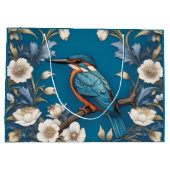 Elegante Turquoise Kingfisher Vogel Bloemen Groot Cadeauzakje (Achterkant)