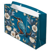 Elegante Turquoise Kingfisher Vogel Bloemen Groot Cadeauzakje (Achterkant Gekanteld)