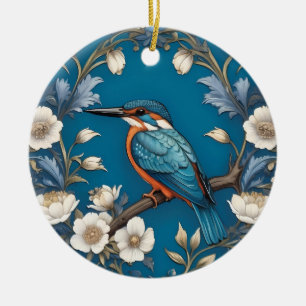 Elegante Turquoise Kingfisher Vogel Bloemen Keramisch Ornament