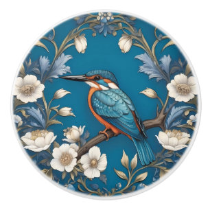 Elegante Turquoise Kingfisher Vogel Bloemen Keramische Knop