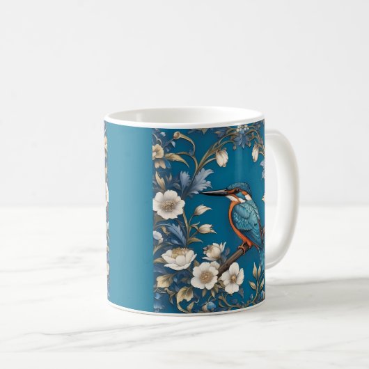 Elegante Turquoise Kingfisher Vogel Bloemen Koffiemok (Voorkant rechts)