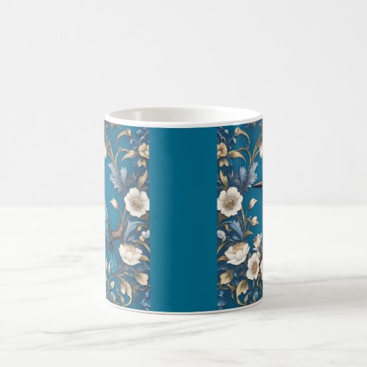 Elegante Turquoise Kingfisher Vogel Bloemen Koffiemok (Center)