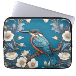 Elegante Turquoise Kingfisher Vogel Bloemen Laptop Sleeve