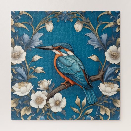 Elegante Turquoise Kingfisher Vogel Bloemen Legpuzzel (Verticaal)