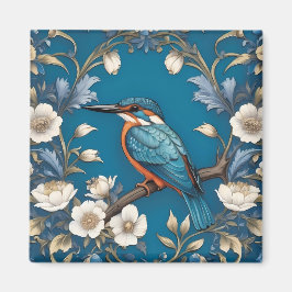 Elegante Turquoise Kingfisher Vogel Bloemen Magneet