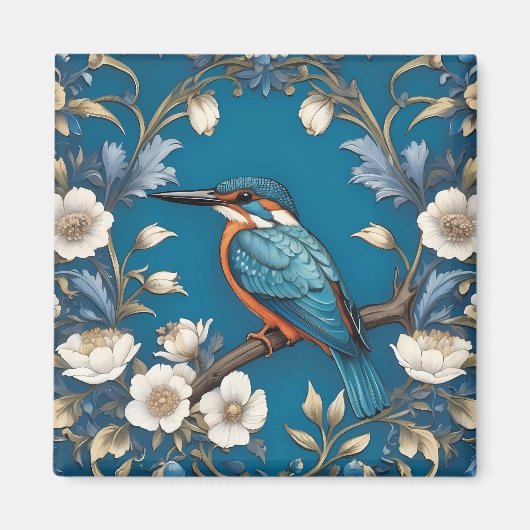 Elegante Turquoise Kingfisher Vogel Bloemen Magneet (Voorkant)