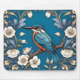 Elegante Turquoise Kingfisher Vogel Bloemen Muismat