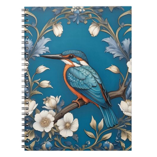 Elegante Turquoise Kingfisher Vogel Bloemen Notitieboek (Voorkant)