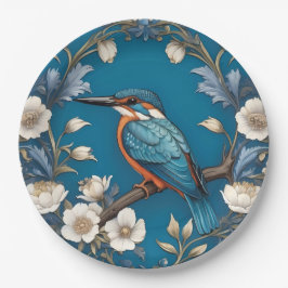 Elegante Turquoise Kingfisher Vogel Bloemen Papieren Bordje