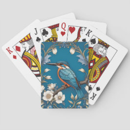 Elegante Turquoise Kingfisher Vogel Bloemen Pokerkaarten
