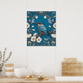 Elegante Turquoise Kingfisher Vogel Bloemen Poster (Keuken)